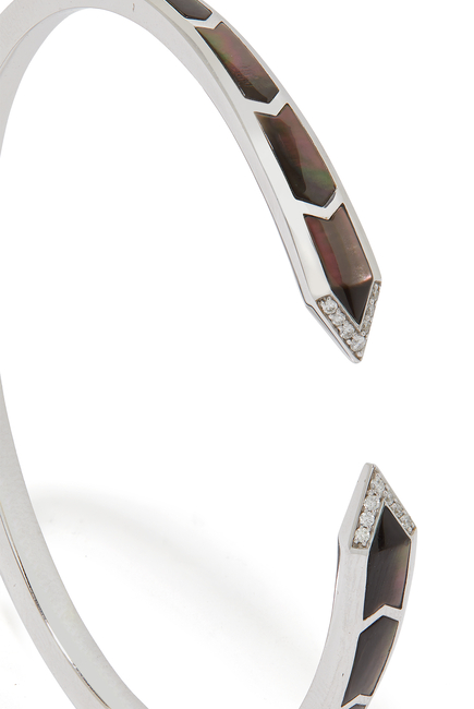 Junonia Bangle, 18K White Gold with Black Mother of Pearl & Diamonds